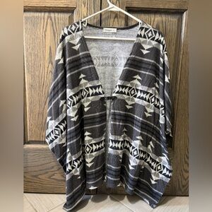 Ginger G Black & Cream Aztec Knit Poncho Shrug